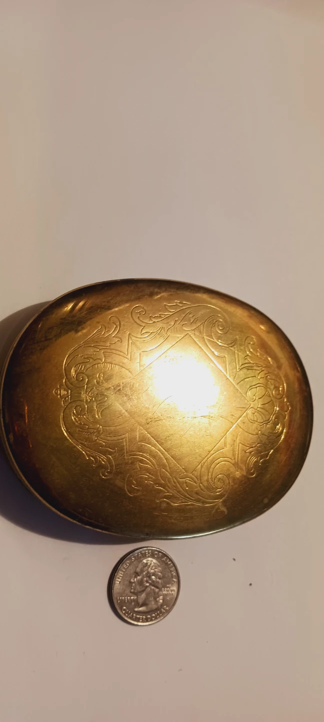 Gorgeous English Brass Oval Engraved Trinket Box w/ a Lid