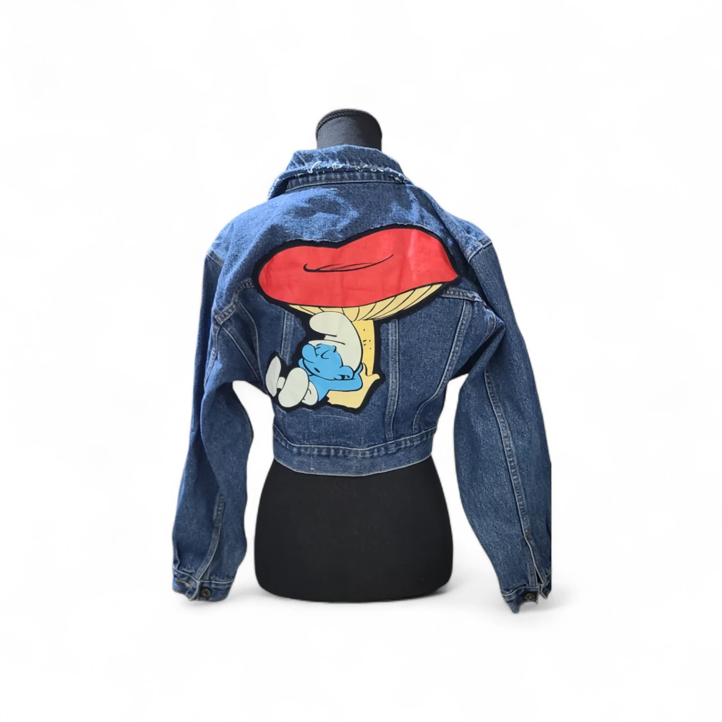 Denim Jacket with Smurf and Mushroom Graphic🥕 - photo 2