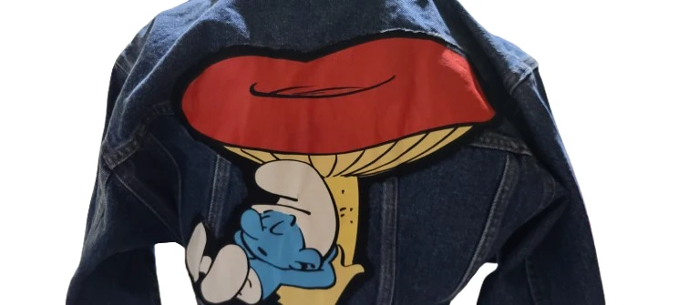 Denim Jacket with Smurf and Mushroom Graphic🥕 - photo 5