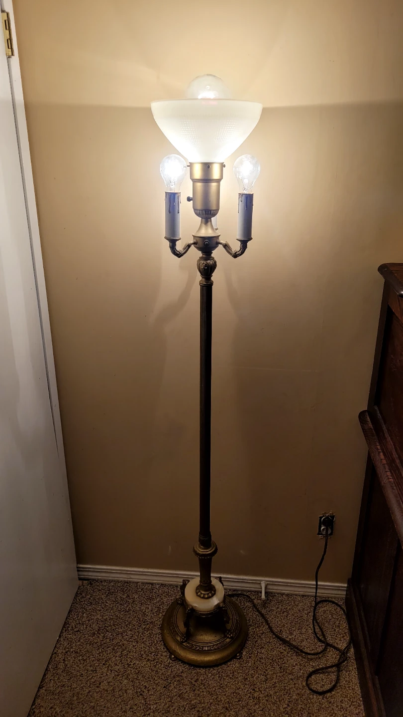 Vintage Brass & Marble Torchiere Lamp
