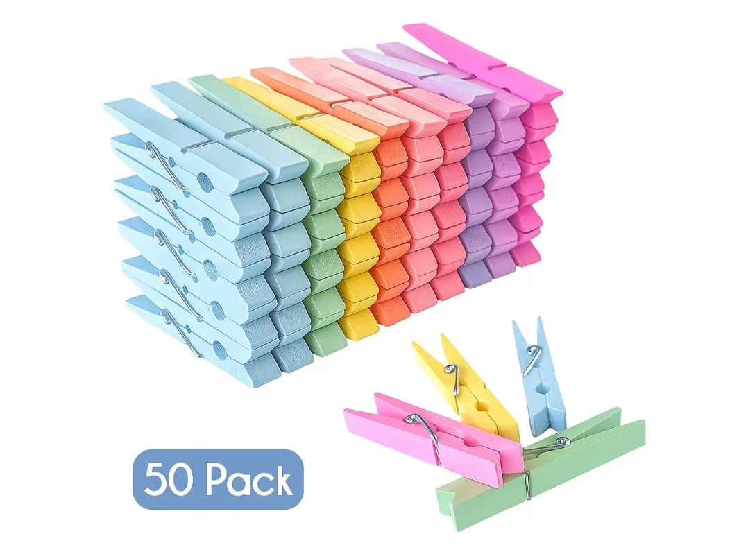 Wooden Clothes Pins, 50 Pack, Pastel, Clothes Pins Wooden - photo 3