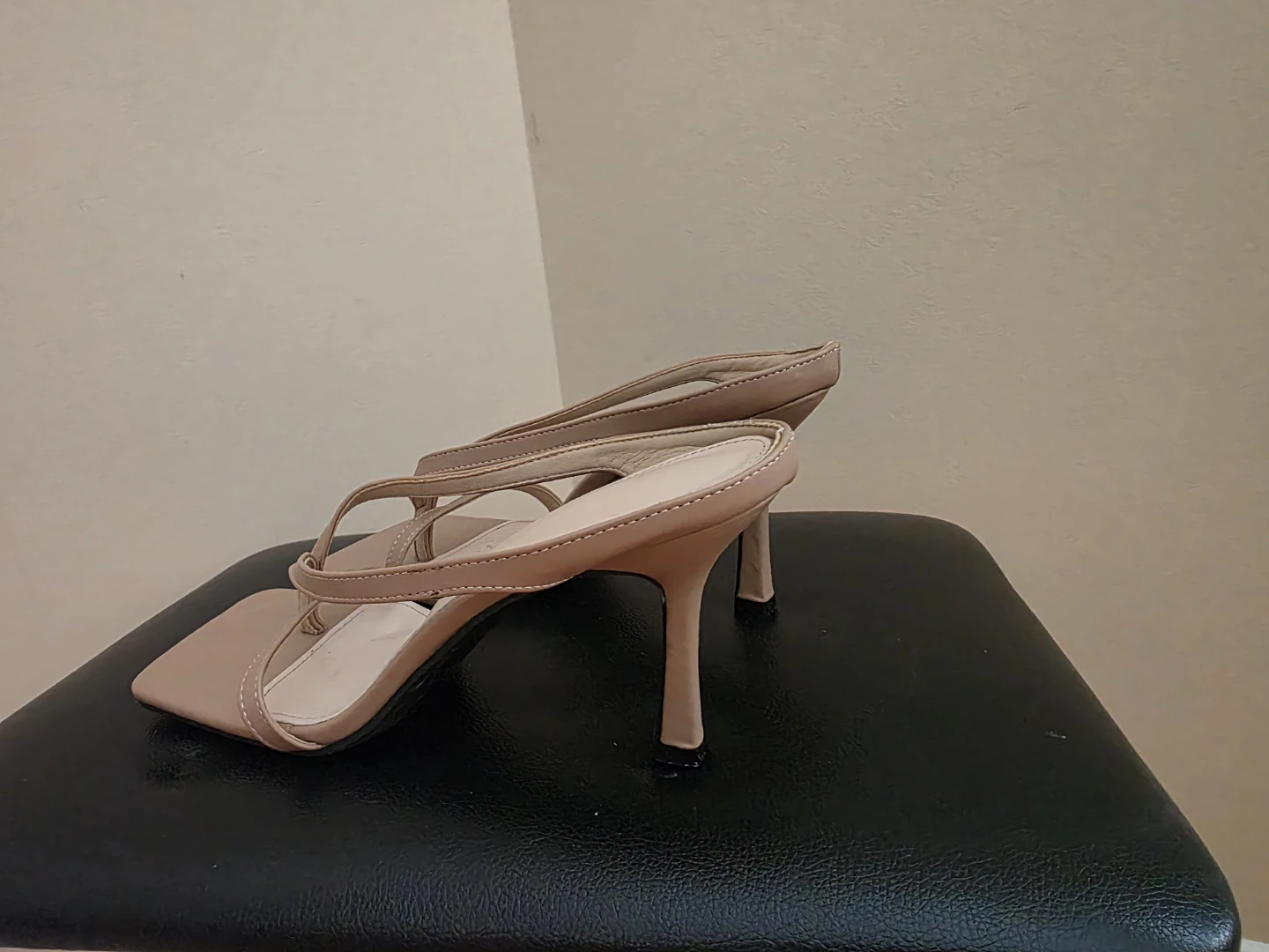 Women's Nude Square Toe Heeled Sandals
