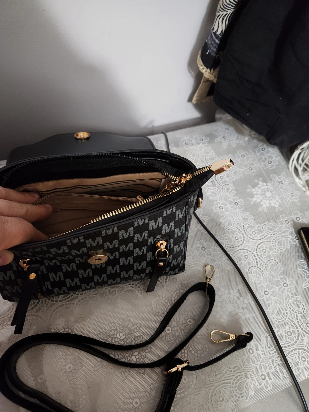 Black "M" Monogram Crossbody Bag with Gold Hardware - photo 4