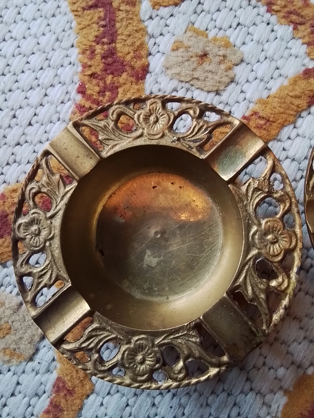 Vintage Solid Brass Ashtrays Multi Floral Patterns 1970's Pair - photo 2