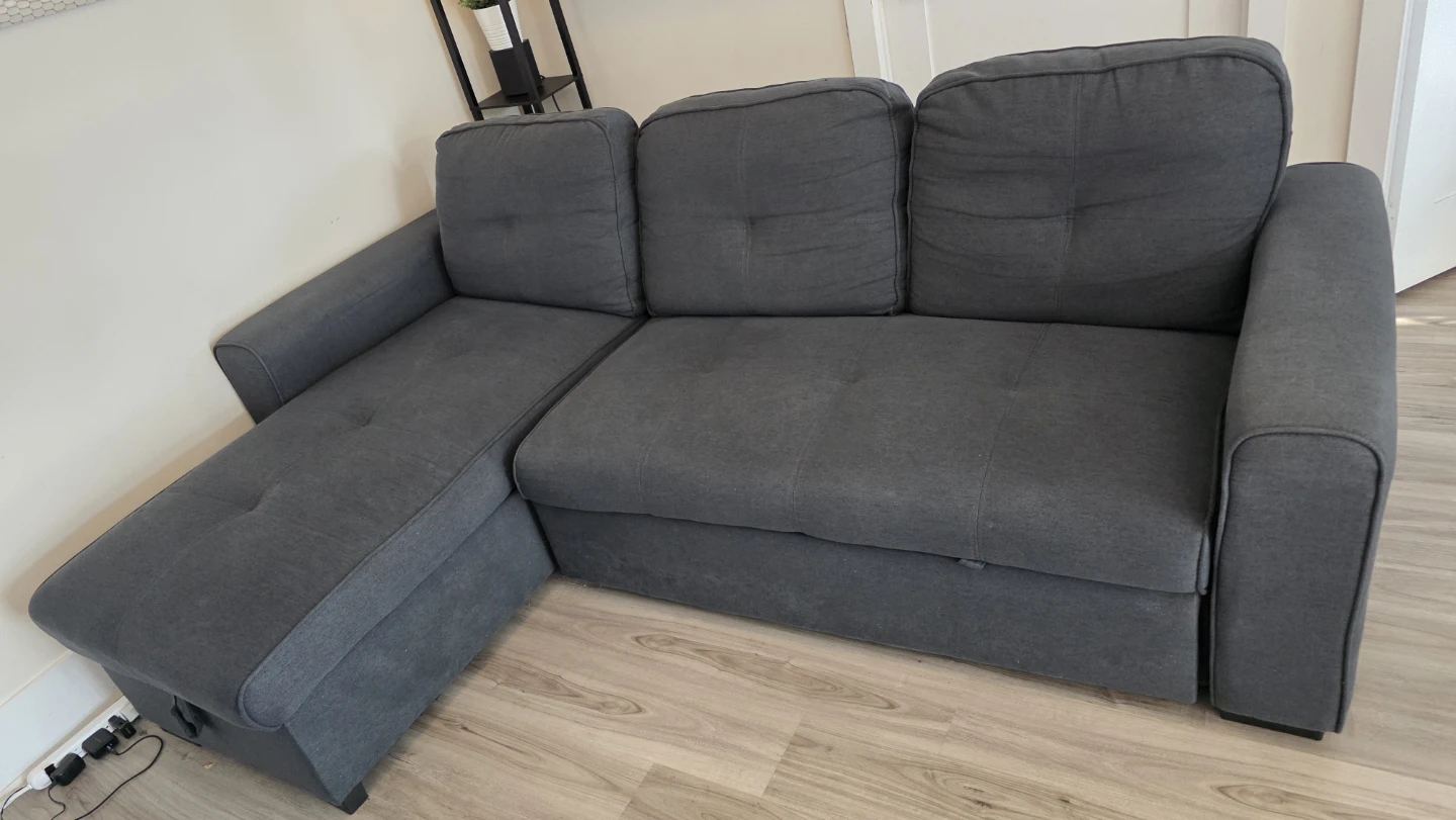 L-Shaped Sectional Sofa with Chaise, Pull-Out Bed & Storage