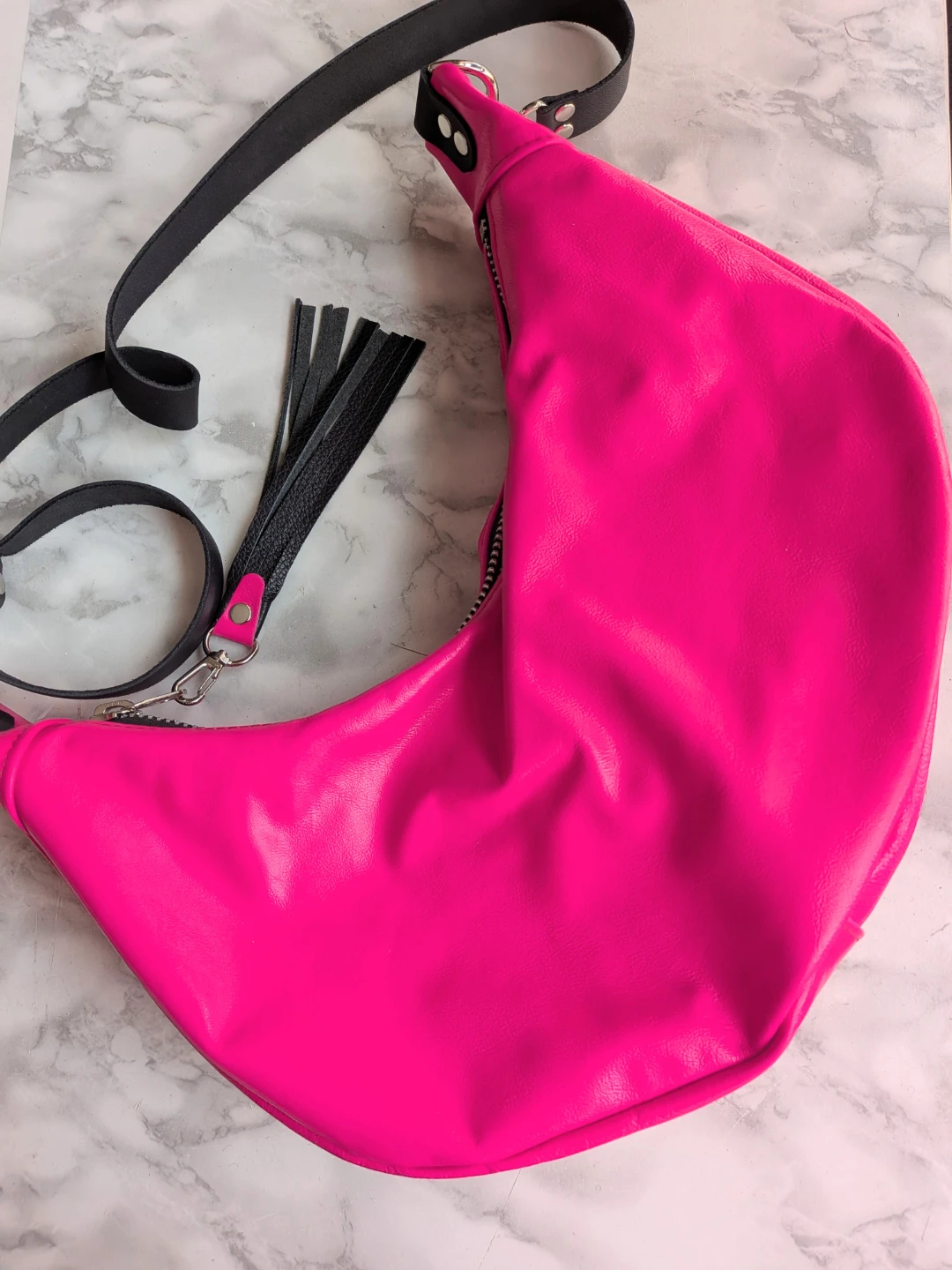 Hot Pink Crescent Shoulder Bag with Tassel Detail - photo 2