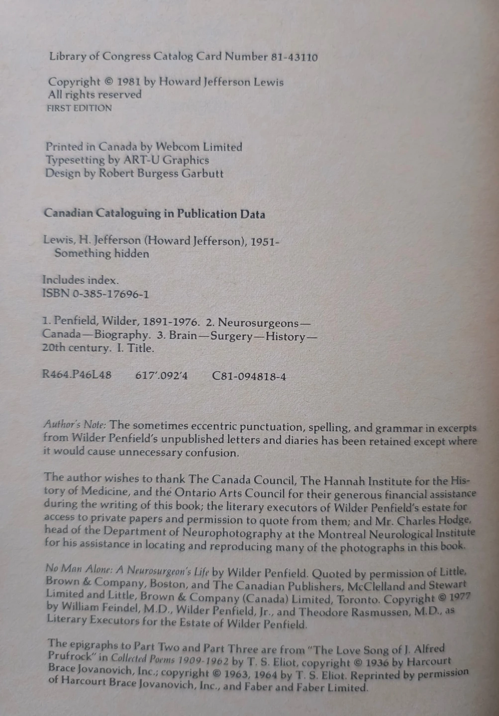 Something Hidden: A Biography of Wilder Penfield - photo 5