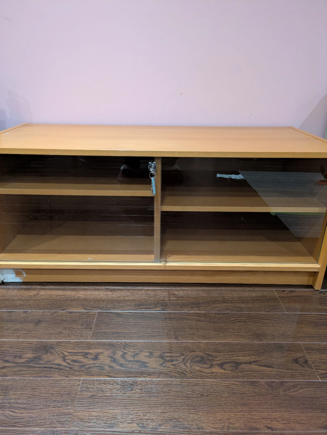 Ikea Light Wood Entertainment Cabinet with Glass Doors - photo 2