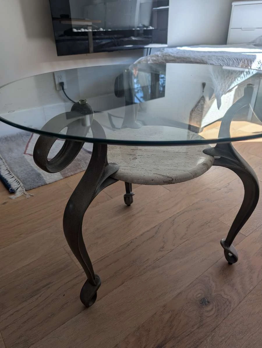 2 Round Glass Top Coffee Table with Marble Insert - photo 2