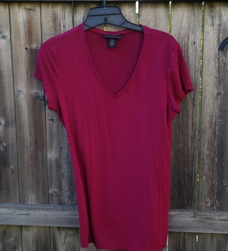 Attention Women's V-Neck Short Sleeve Top - Size S/C - Berry
