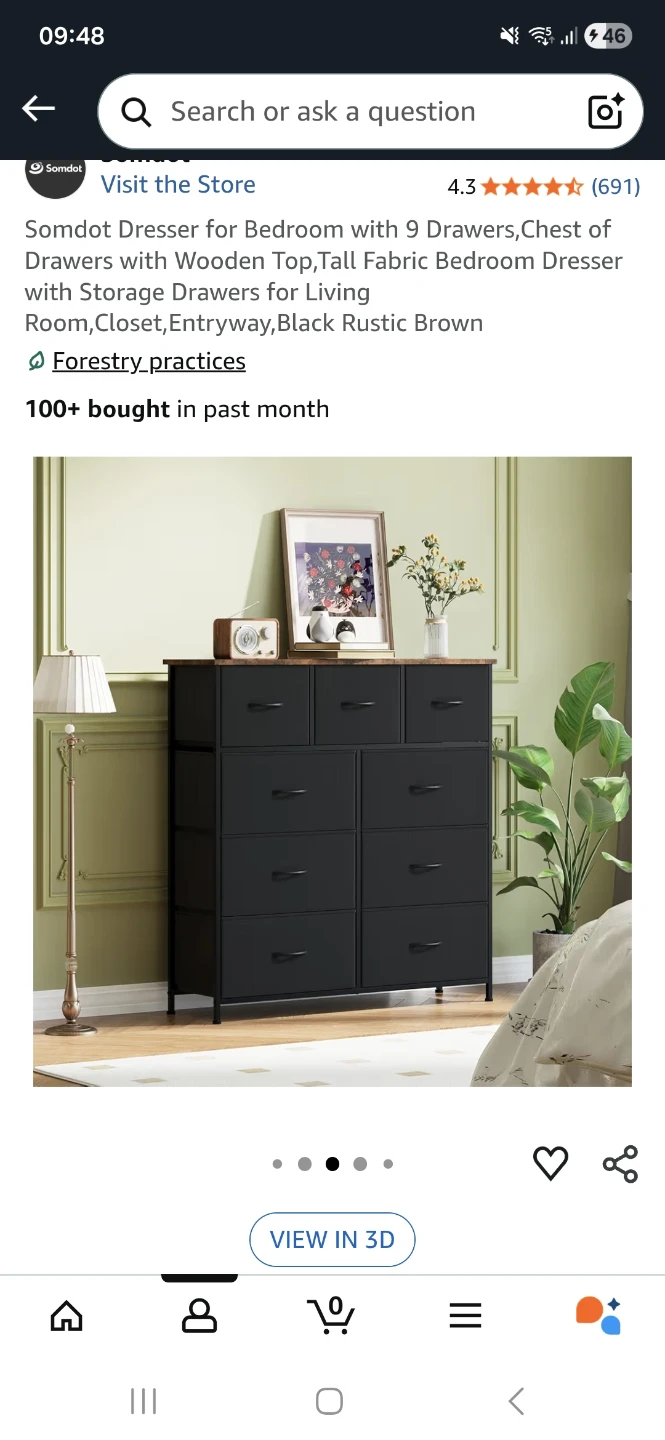Somdot 9 Drawer Dresser with Wooden Top - Black Rustic Brown
