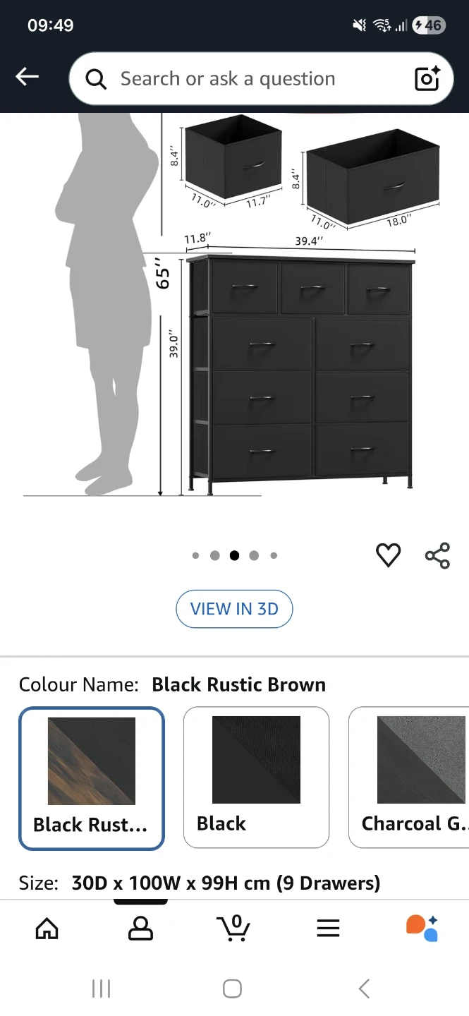 Somdot 9 Drawer Dresser with Wooden Top - Black Rustic Brown - photo 2