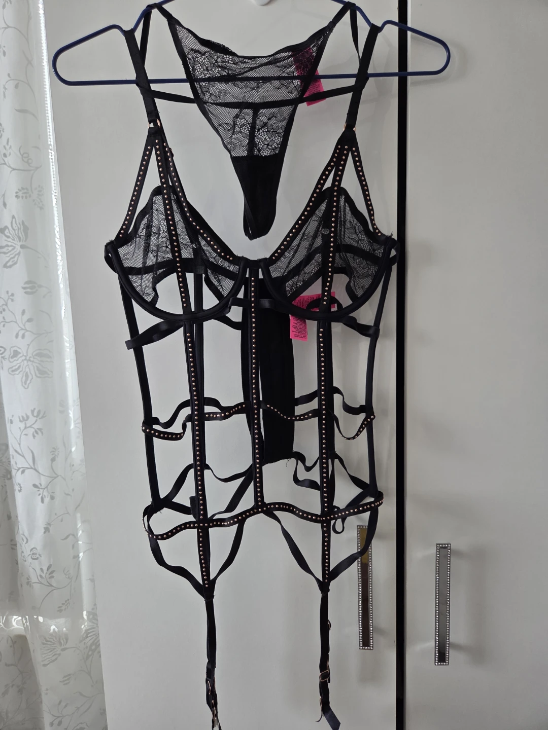 Black Lace Corset and Thong Set - photo 3