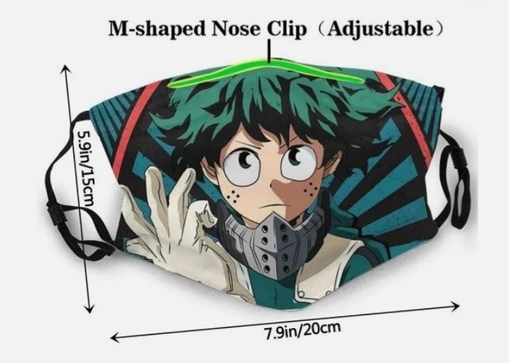 NEW!   3 My Hero Academia Deku Anime Face Mask with Filters