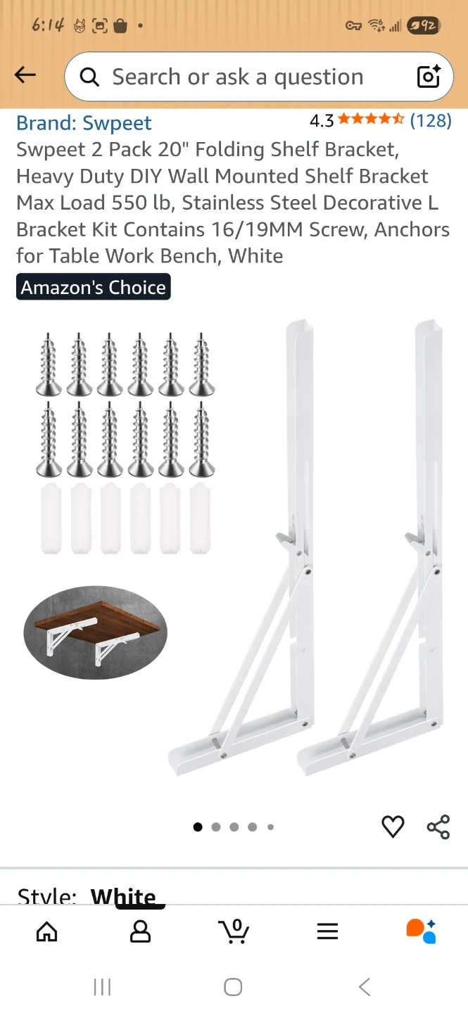 2 Pack 20" Folding Shelf Brackets - White
