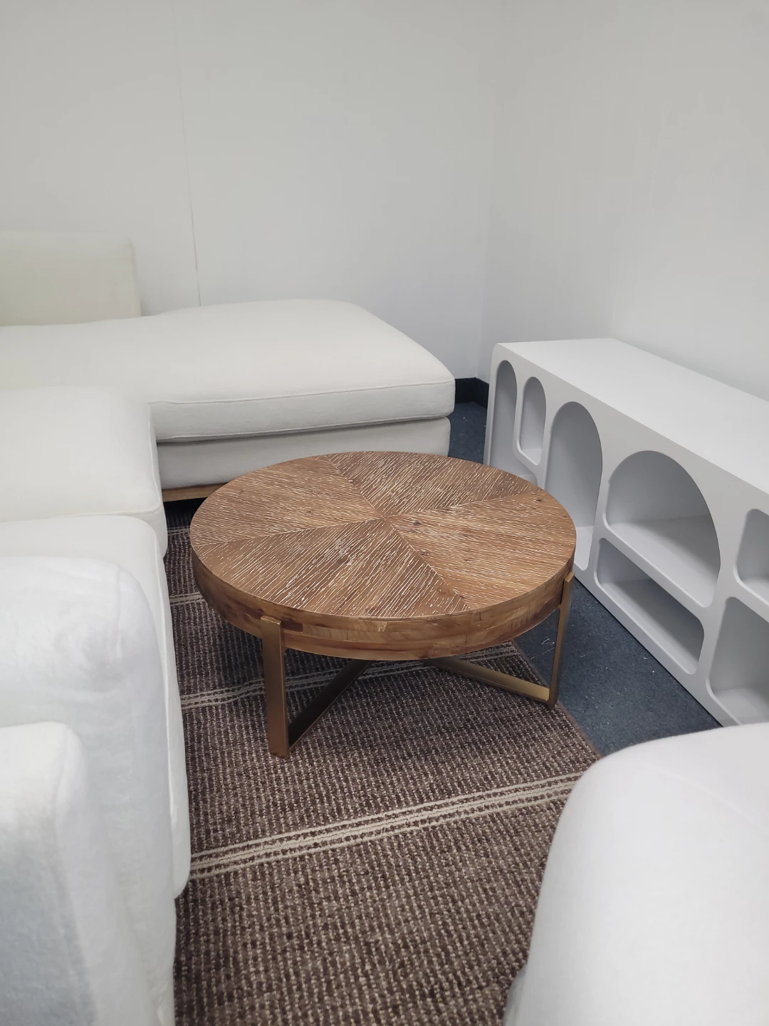 Round Wood Coffee Table with Metal Base - photo 3