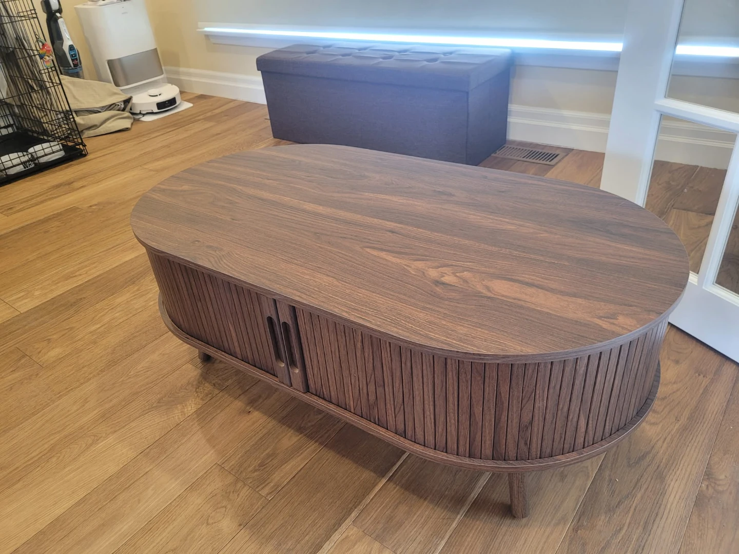 Mid-Century Style Walnut Coffee Table with Sliding Doors