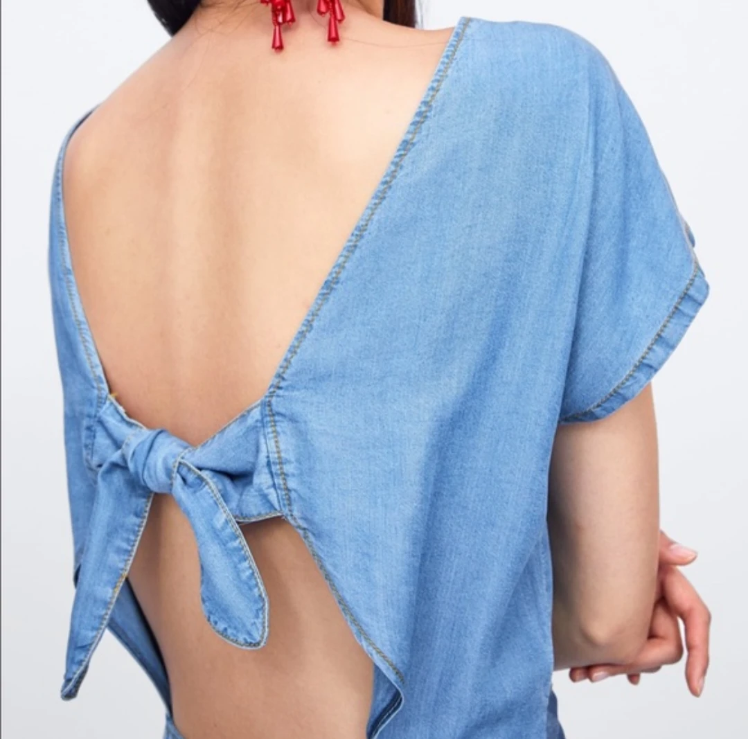 Zara Denim Midi Dress with Tie Belt - Size XS - photo 2