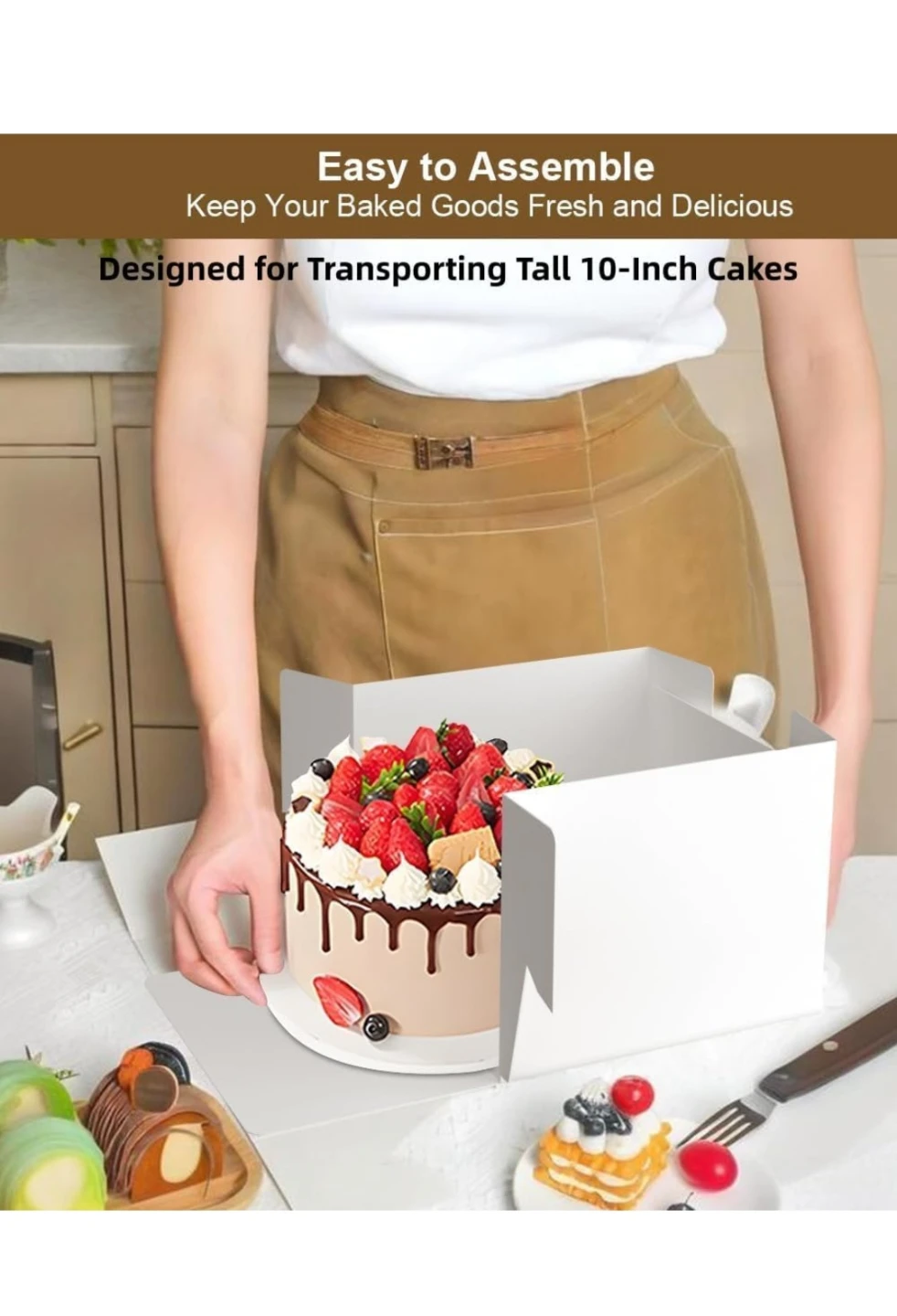 Cake Boxes with Transparent Window 10x10x8 Inch 10pcs