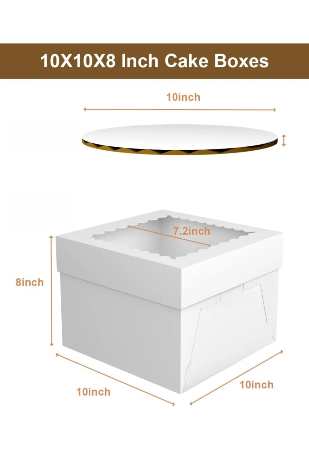 Cake Boxes with Transparent Window 10x10x8 Inch 10pcs - photo 2