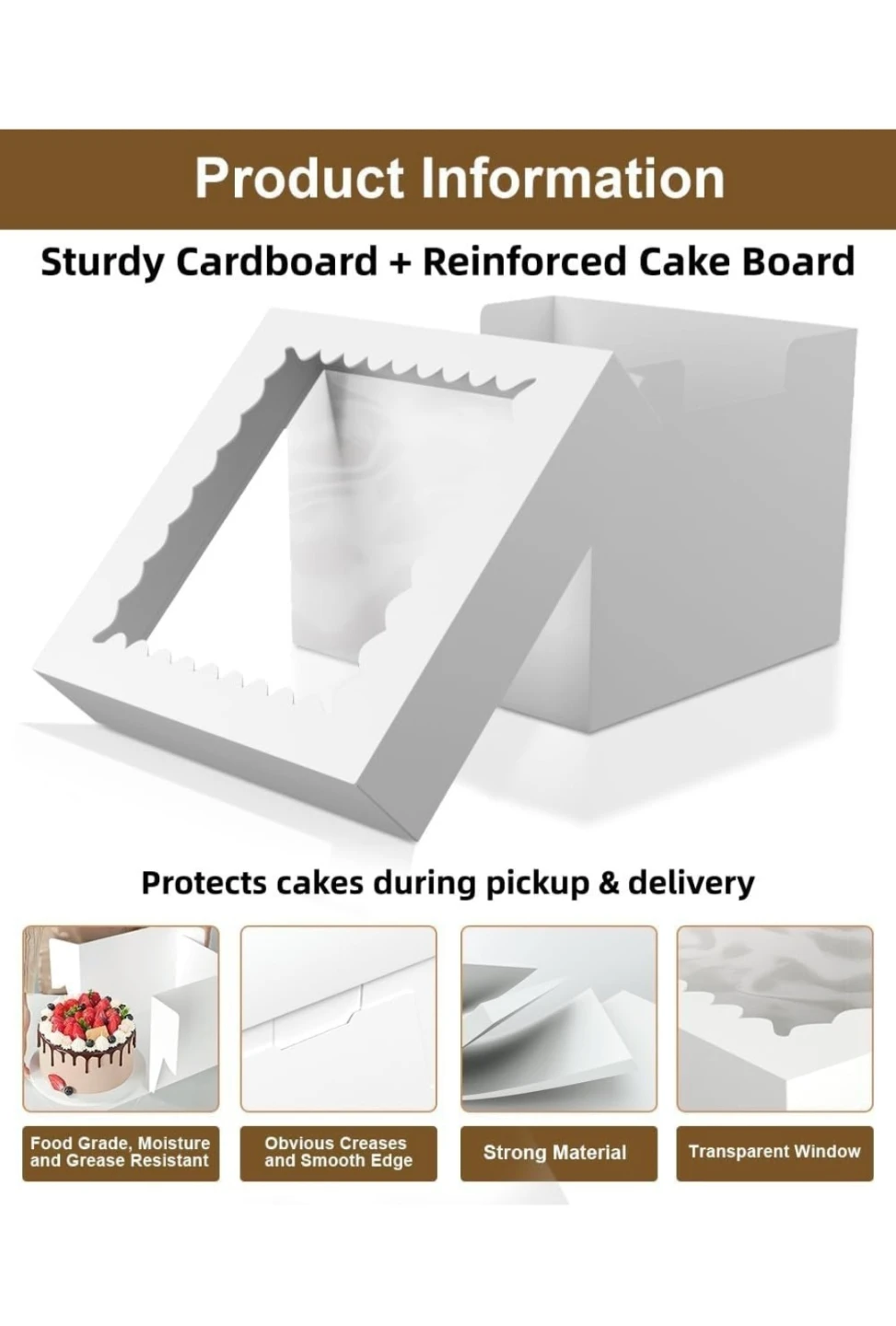 Cake Boxes with Transparent Window 10x10x8 Inch 10pcs - photo 3