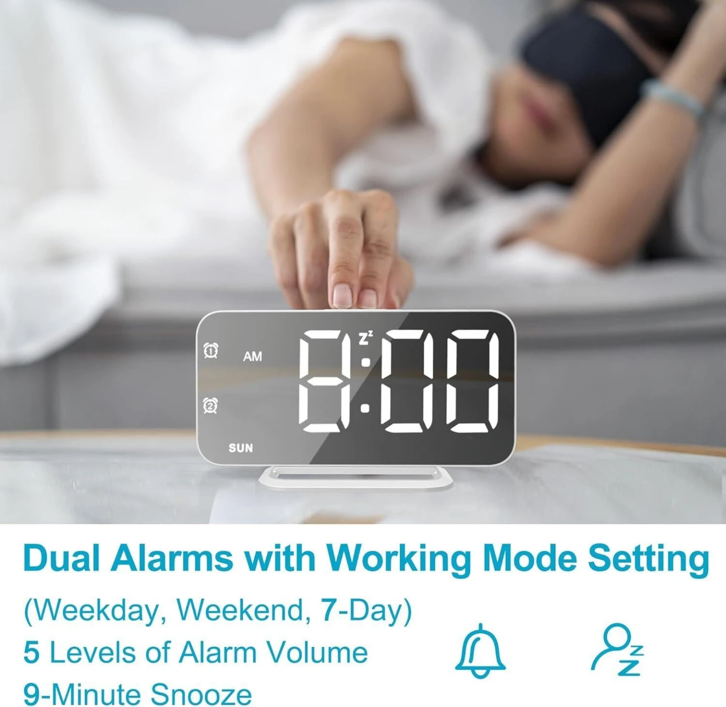 Digital Mirror Alarm Clock with USB Charging - photo 3