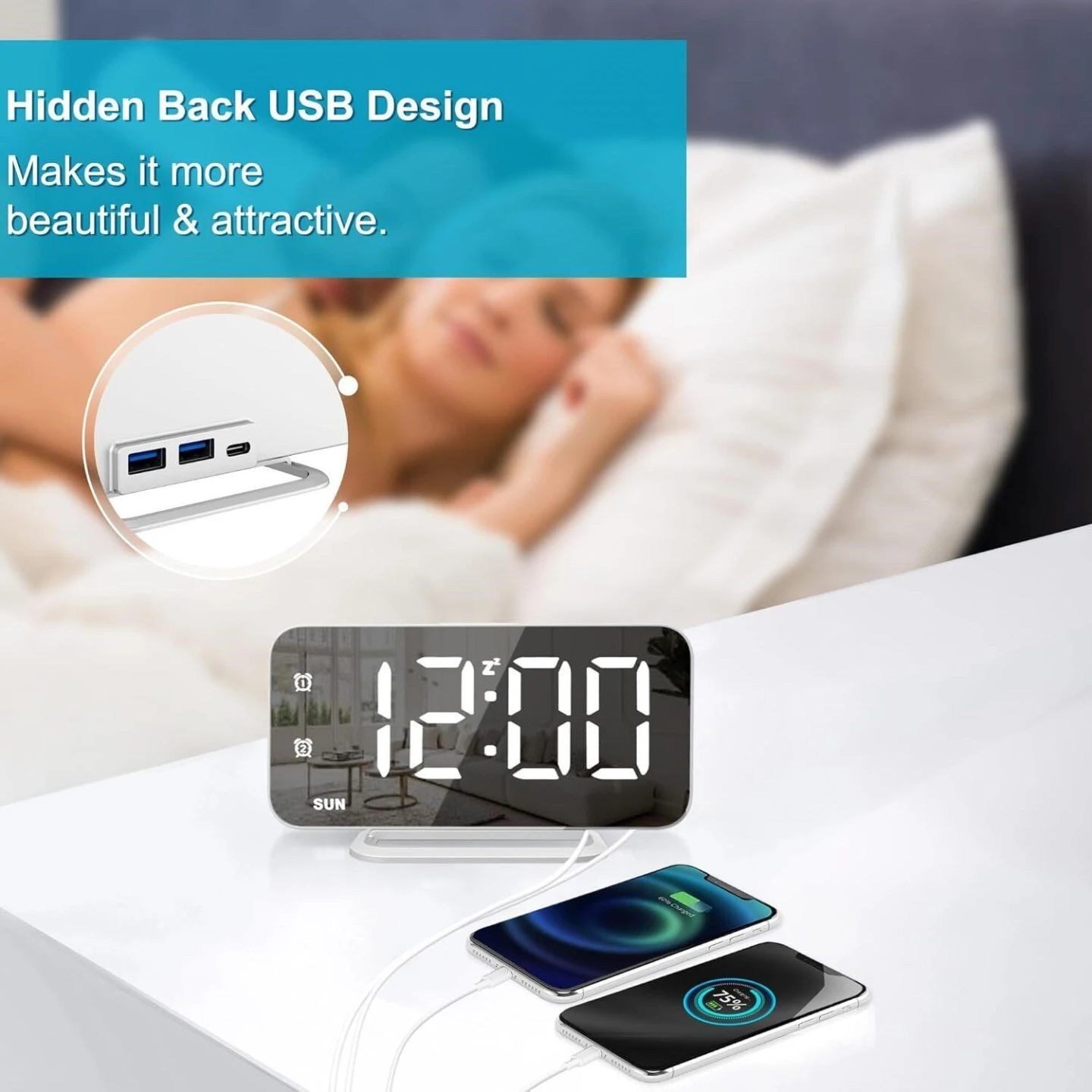 Digital Mirror Alarm Clock with USB Charging - photo 4