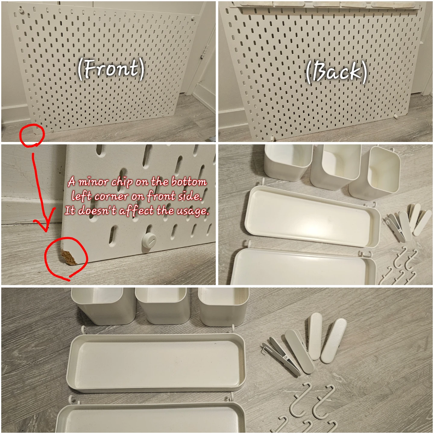 White Pegboard Organizer Set with Bins and Shelves
