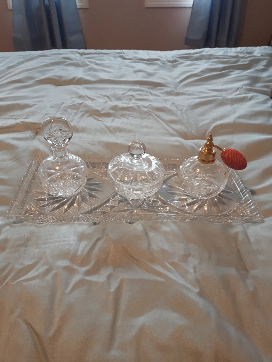 Crystal Perfume Bottle and Tray Set