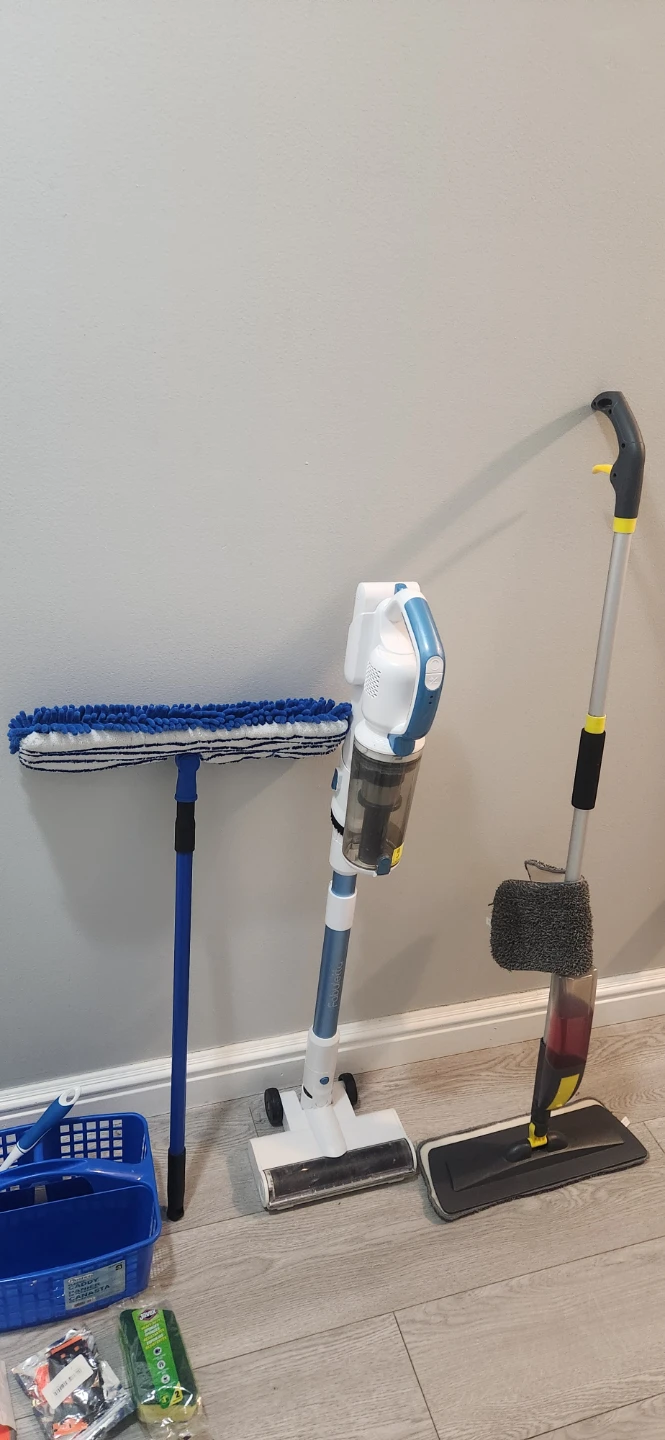 Cleaning Supplies Lot - Vacuum, Mop, Caddy & More