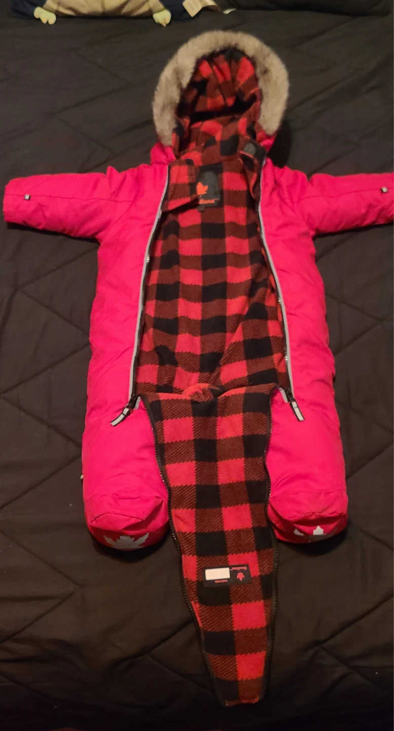 Red Snowsuit with Plaid Lining and Fur Hood 🥕 - photo 3