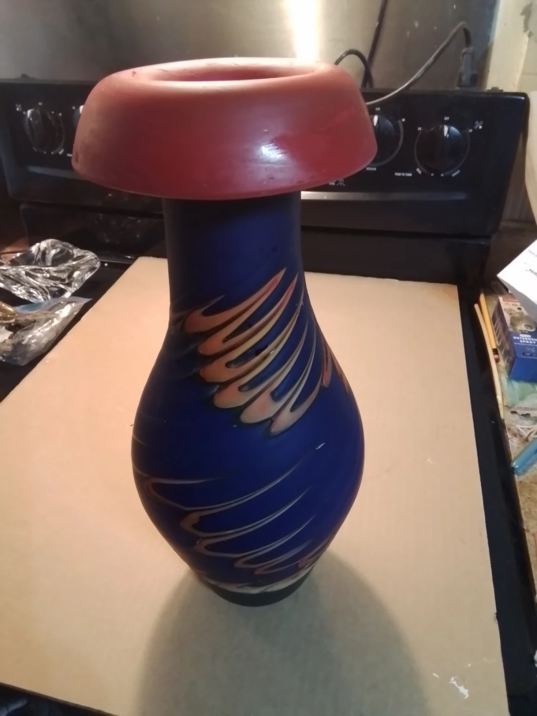 Handmade Art Glass Pulled Feather Swirl Vase 14"