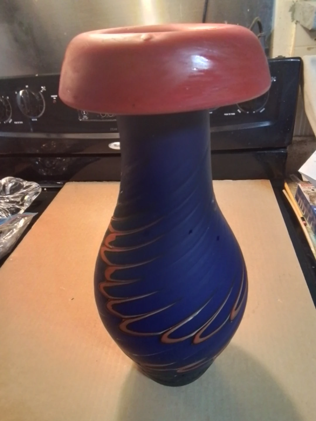 Handmade Art Glass Pulled Feather Swirl Vase 14" - photo 3