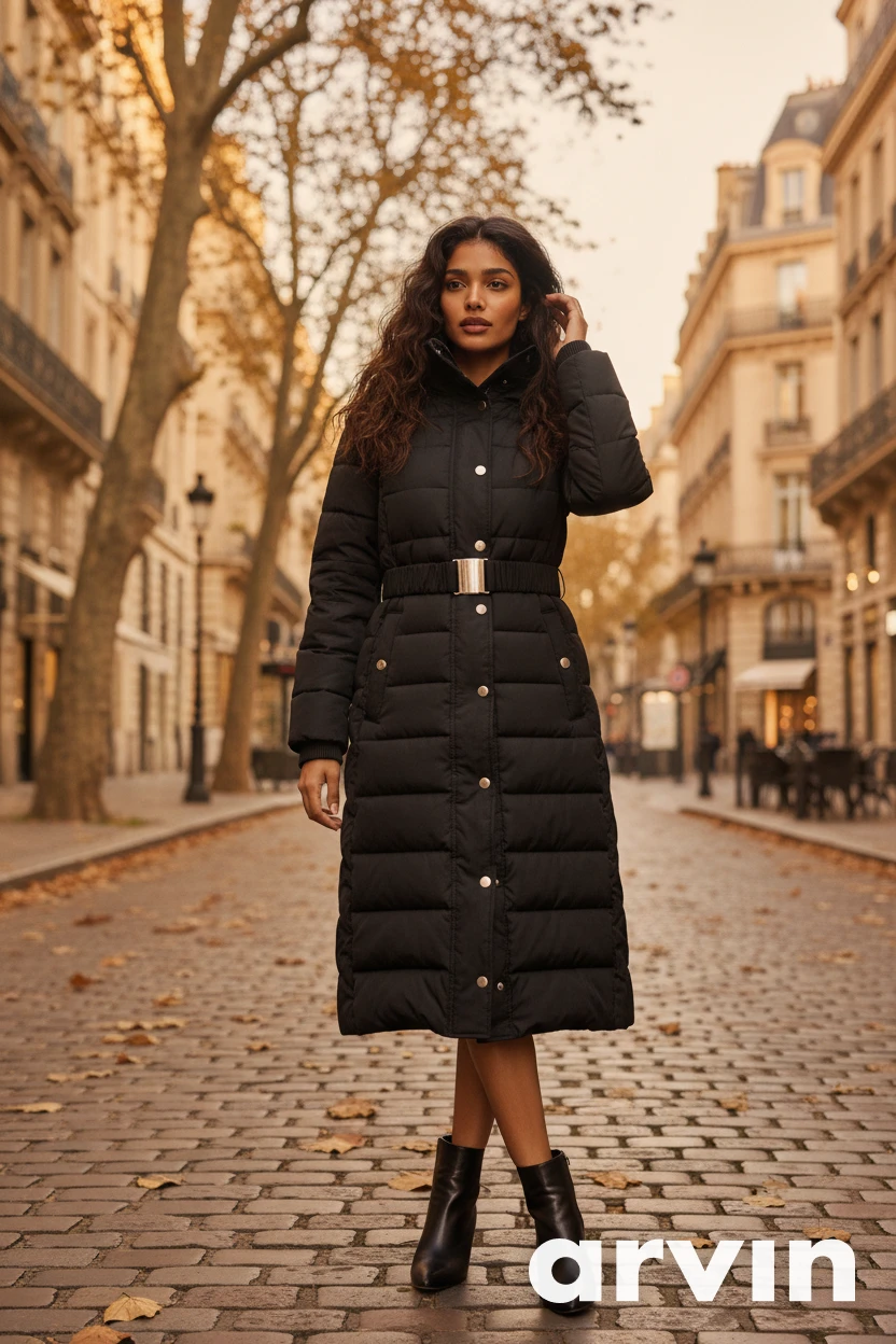 Miss Selfridge Black Puffer Coat with Belt