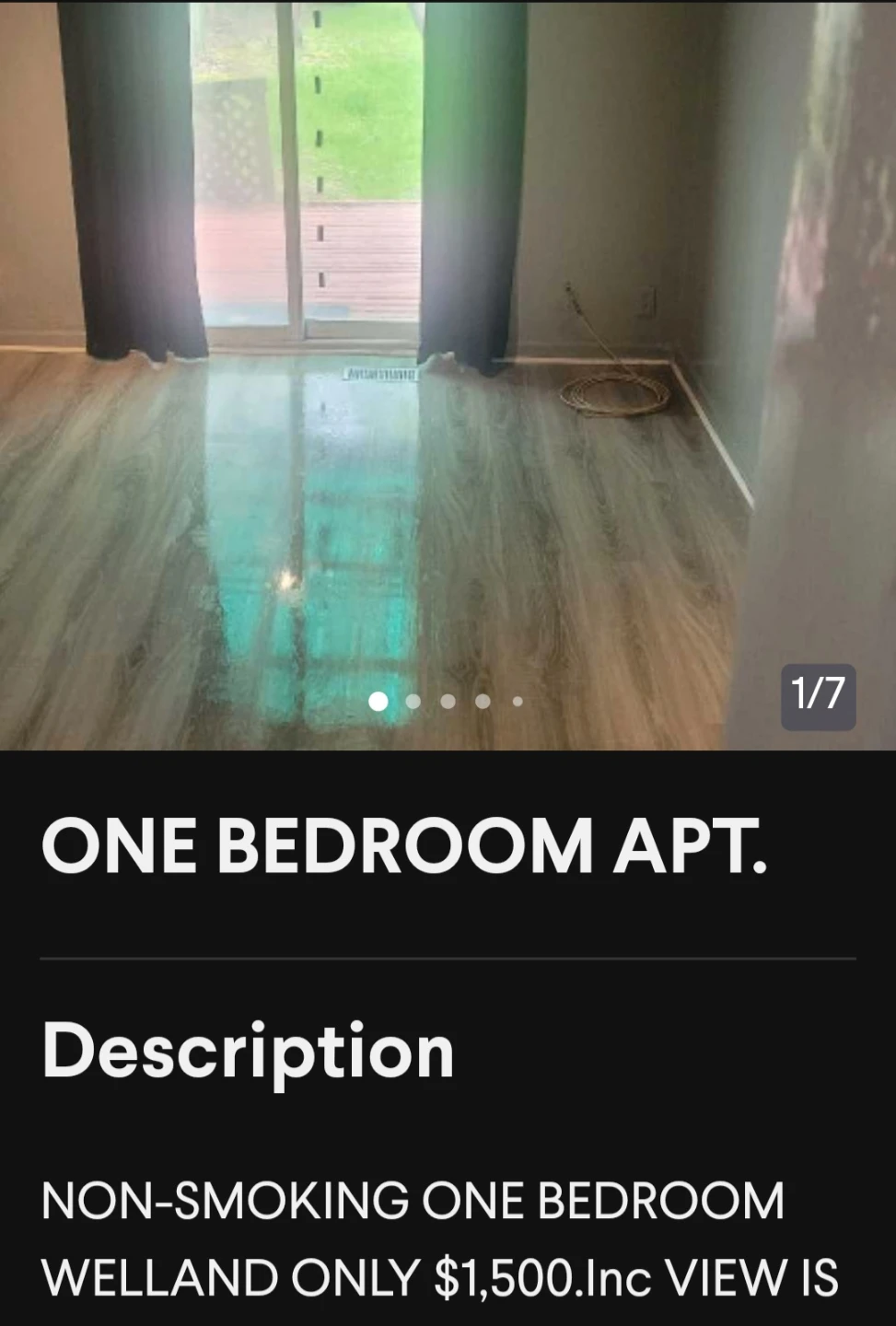 One Bedroom Apartment for Rent in Welland