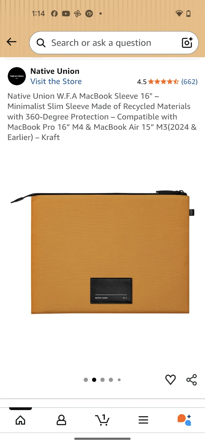 Native Union W.F.A MacBook Sleeve 16" - Kraft - photo 2