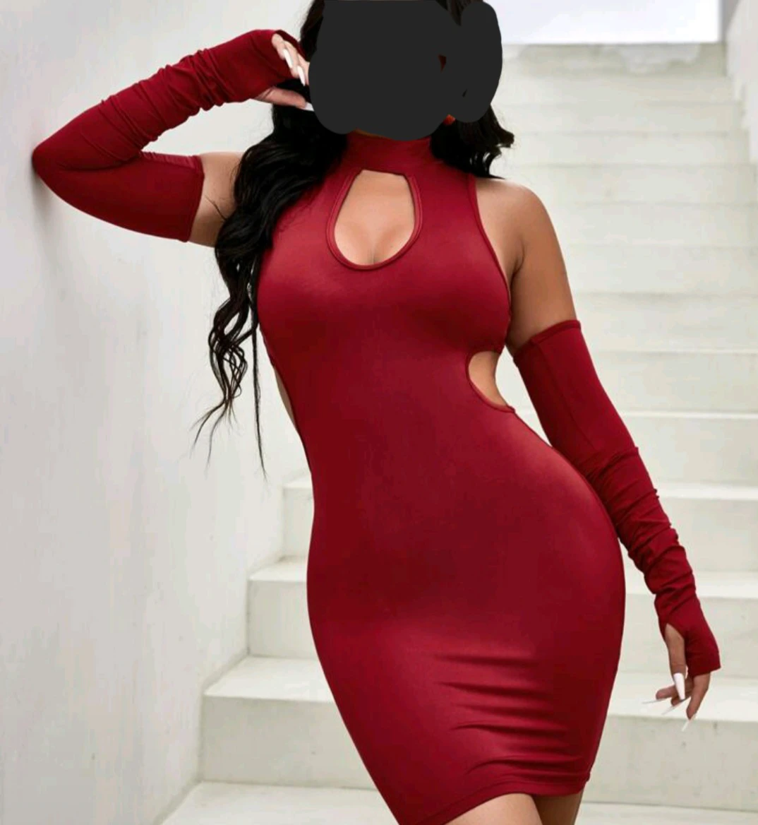 Red Cutout Bodycon Dress with Sleeves