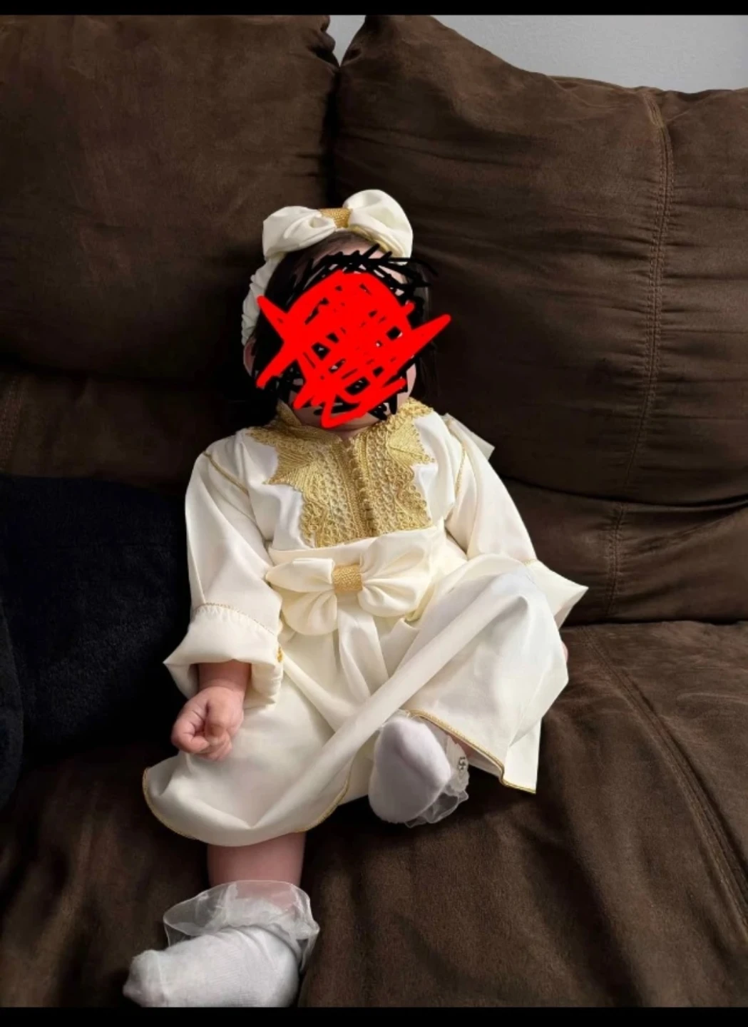 Baby Girl White and Gold Moroccan Dress with Bow 🏆