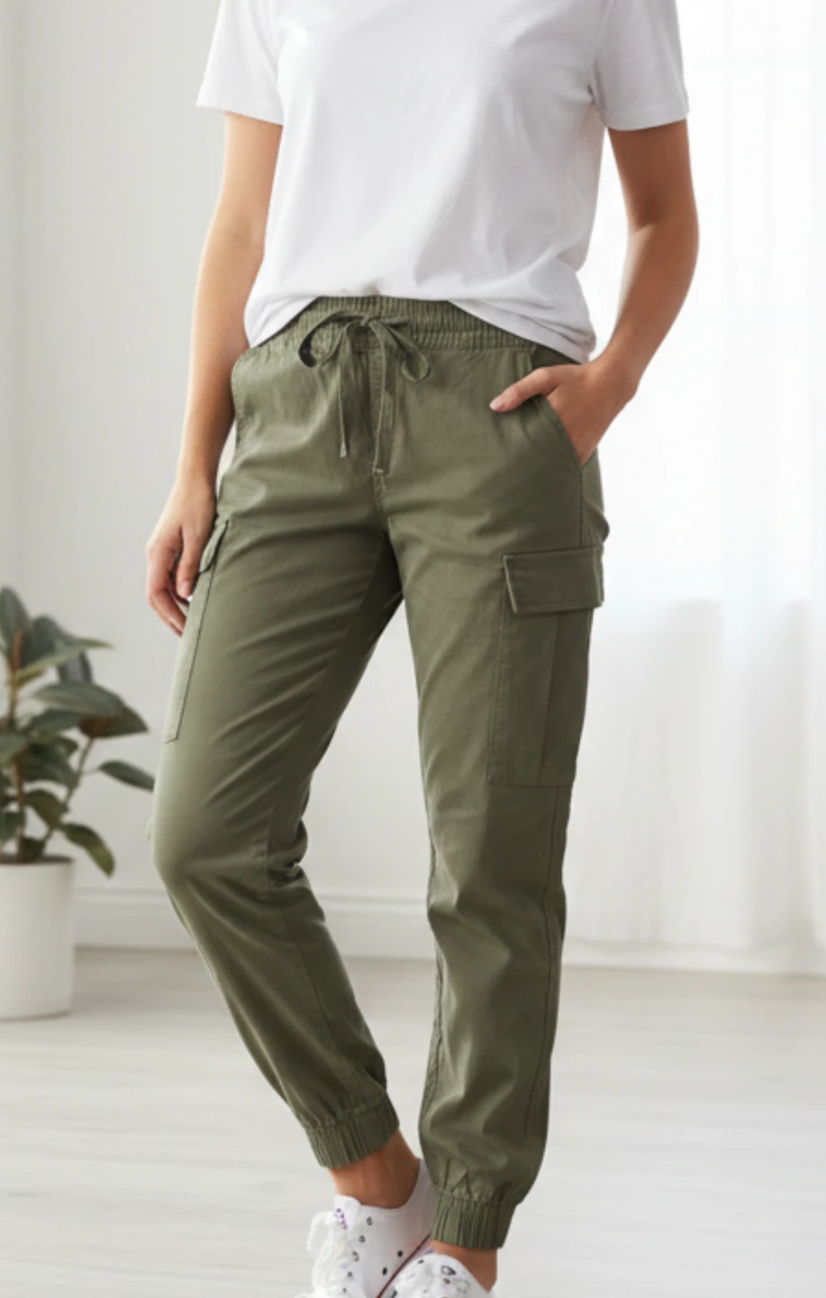 Women's Cargo Jogger Pants - Olive Green - XS