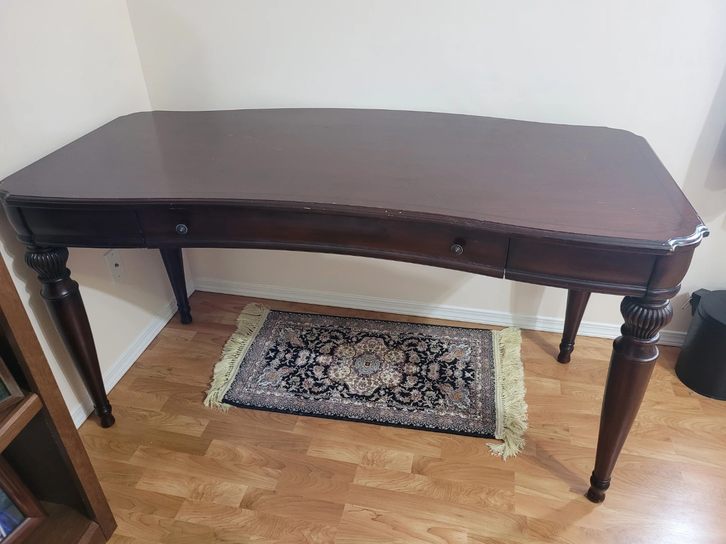 Dark Wood Curved Desk with Pull-out Keyboard Tray