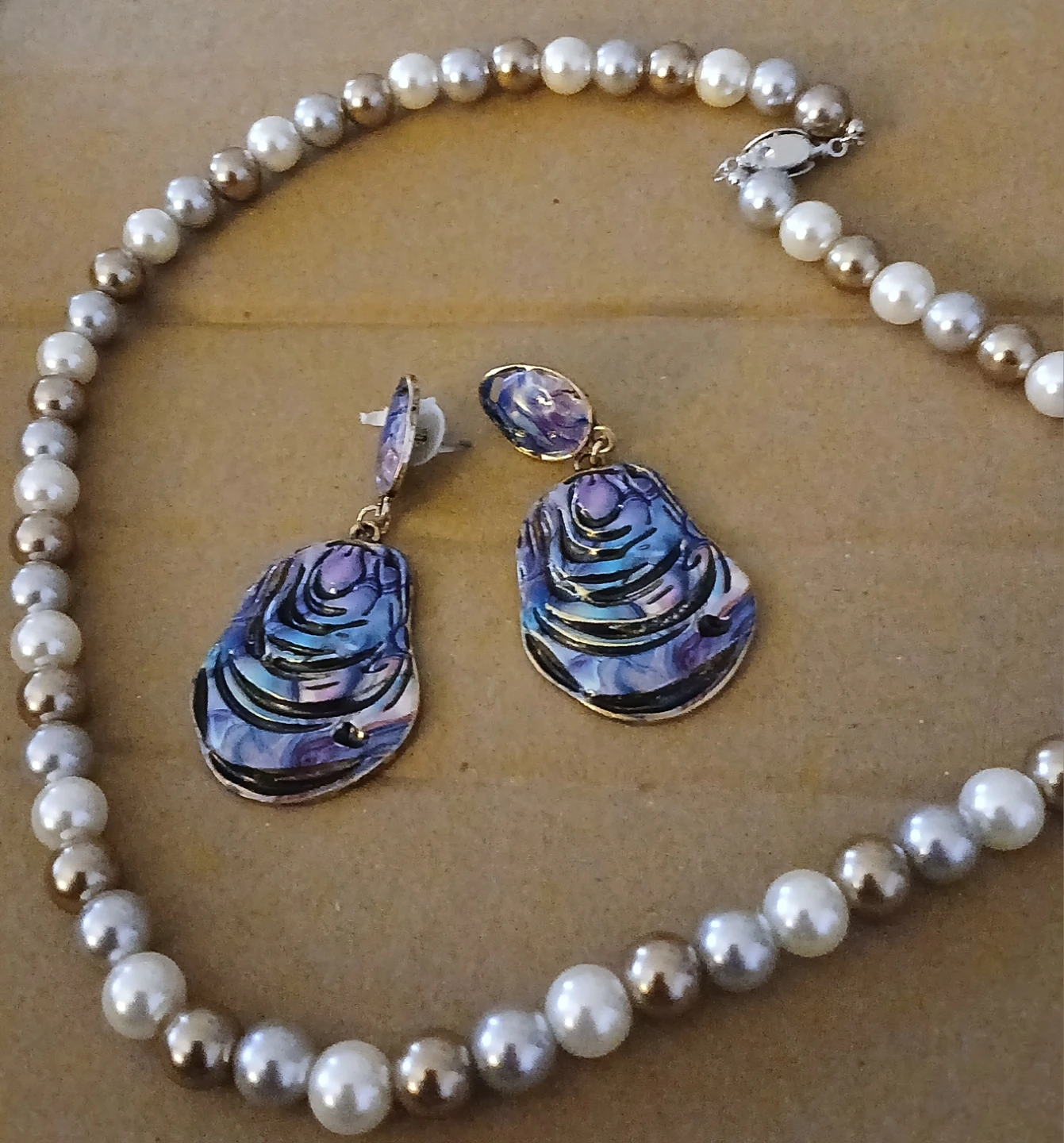 Pearl Necklace and Matching Earrings Set