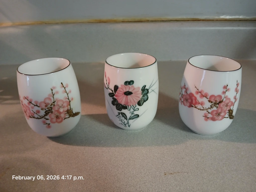 Set of 3 Mandarin Ceramic Tea Cups