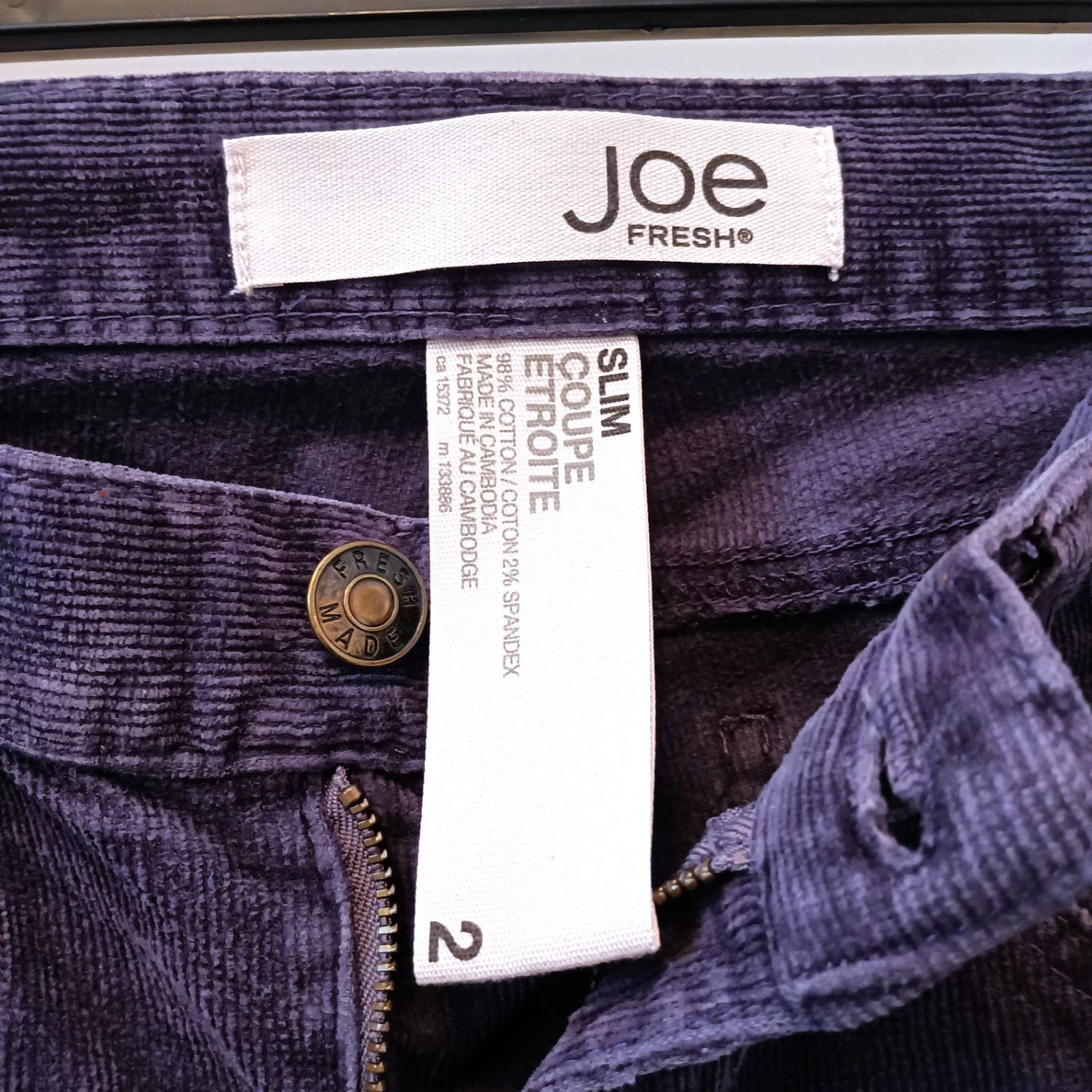 Joe Fresh Slim Corduroy Pants - Purple - Size 2 - photo 2