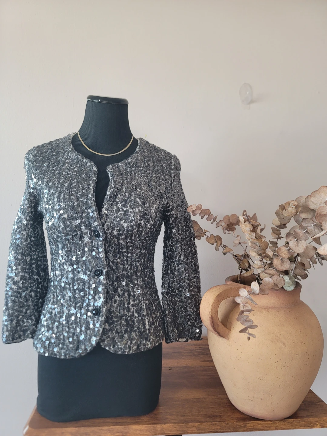 Etcetera Shimmering Sequin Knit Cardigan Mob Wife Sz XS Cotton - photo 5