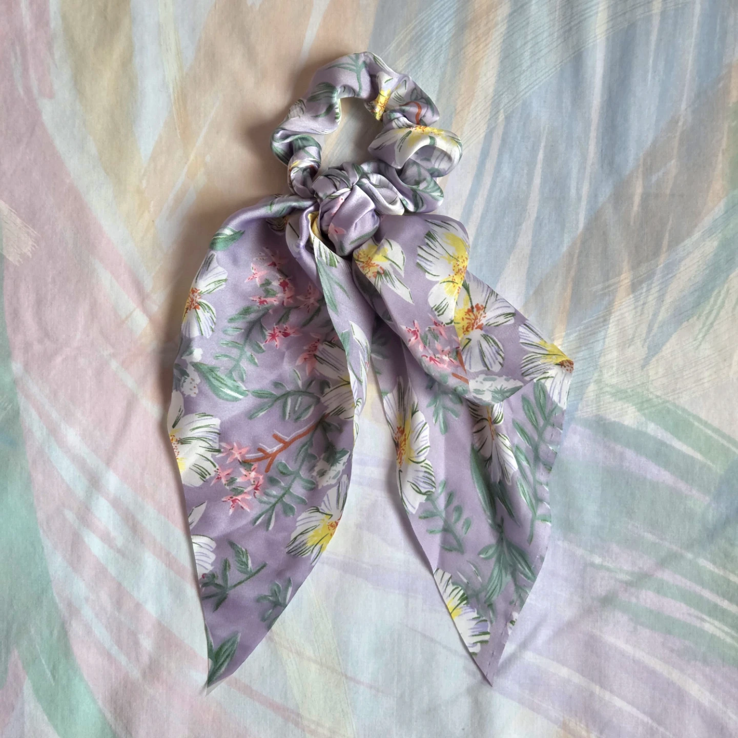 🆕Purple Floral Scrunchie with Ribbon