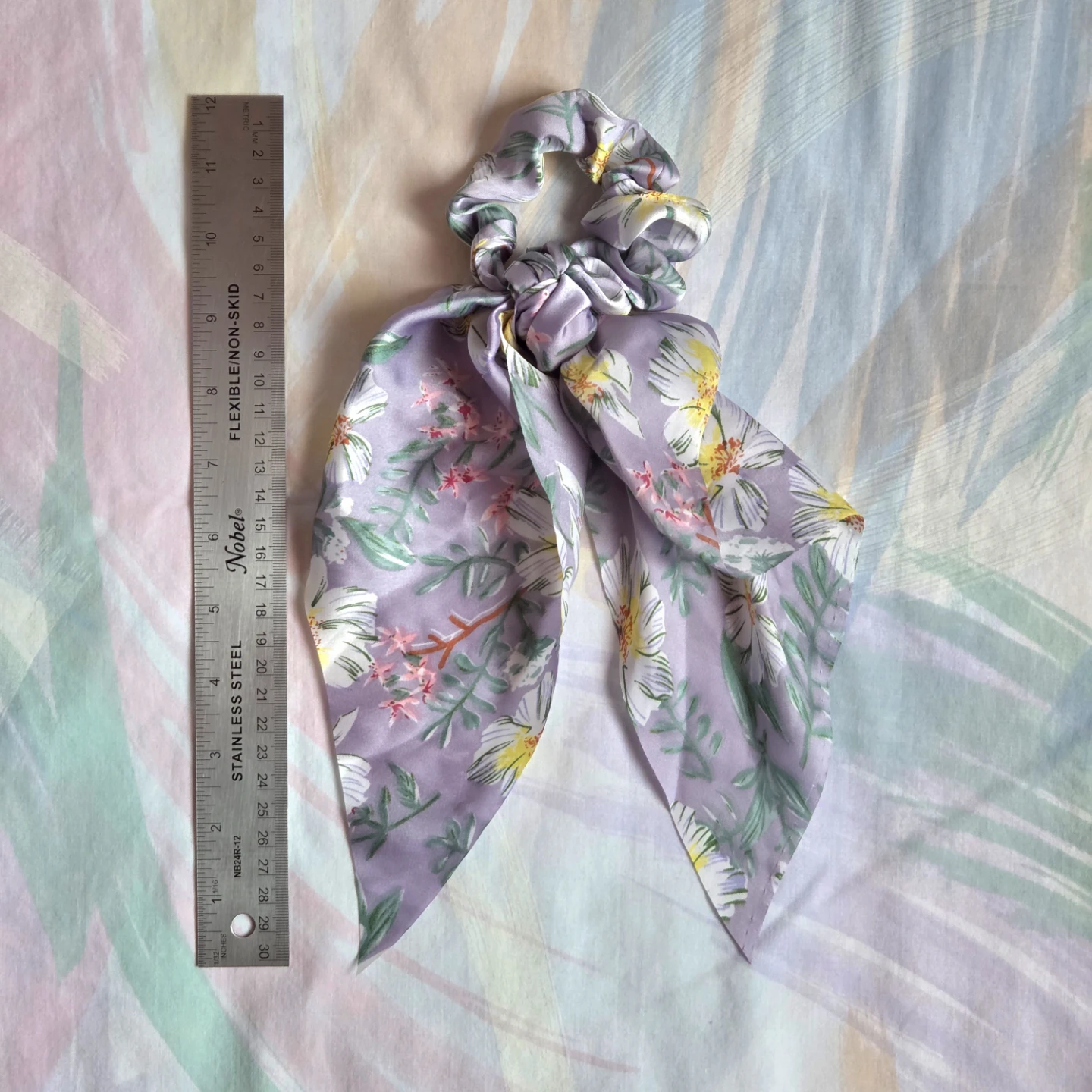 🆕Purple Floral Scrunchie with Ribbon - photo 2