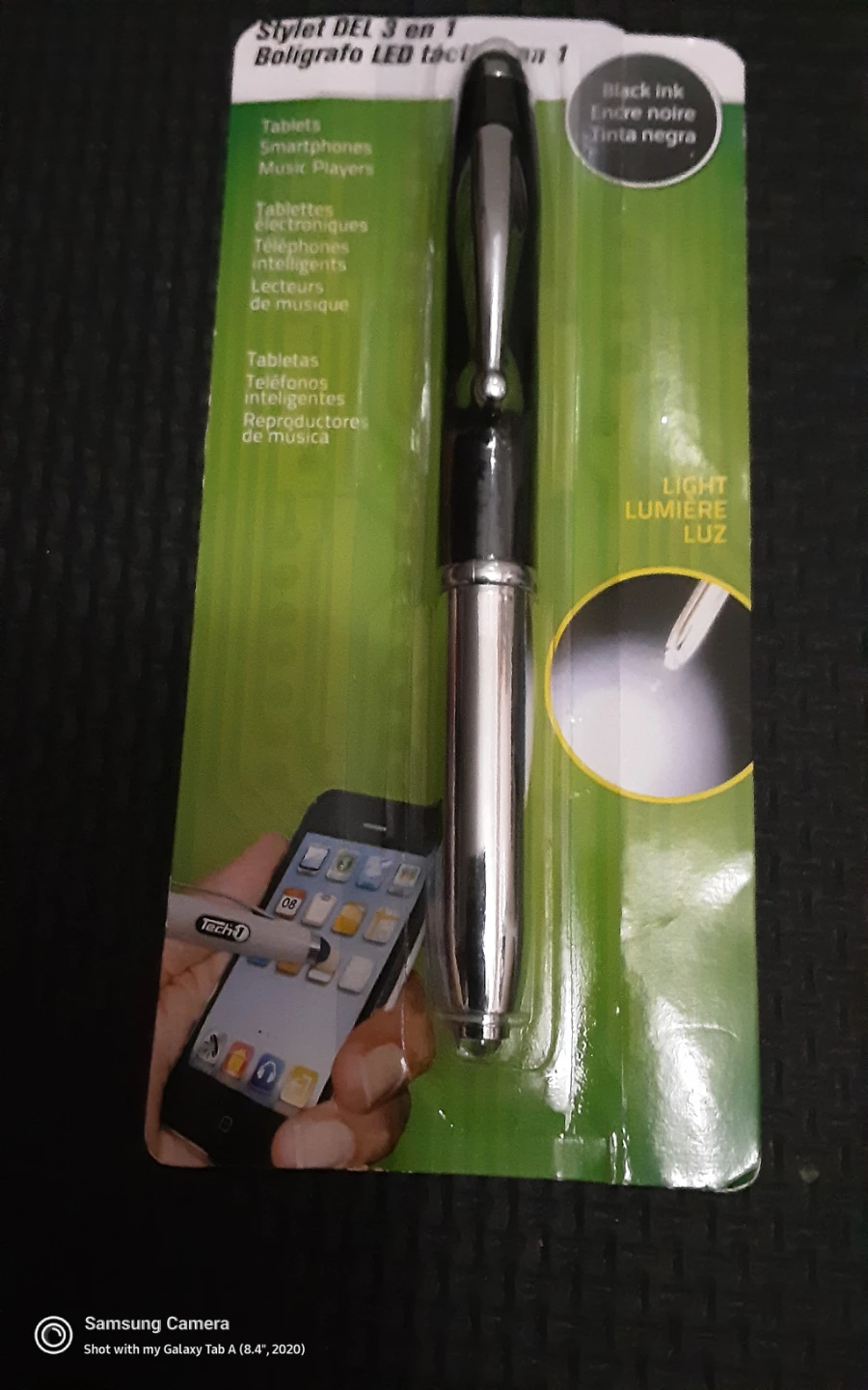 3-in-1 Stylus Pen with LED Light and Black Ink
