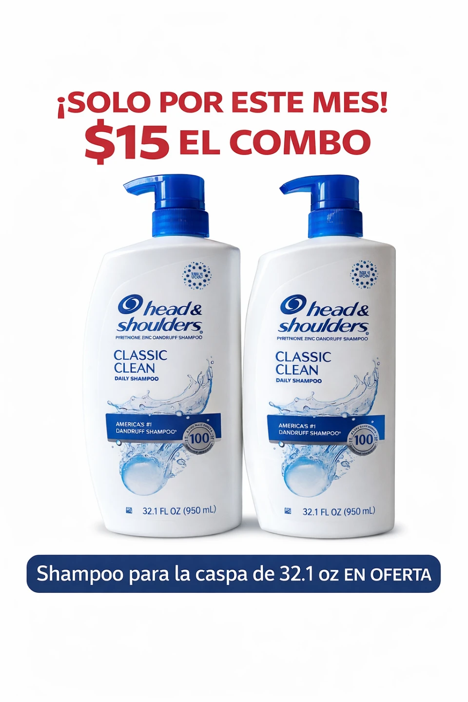 Head & Shoulders Classic Clean Daily Shampoo, 2 x 32.1 oz