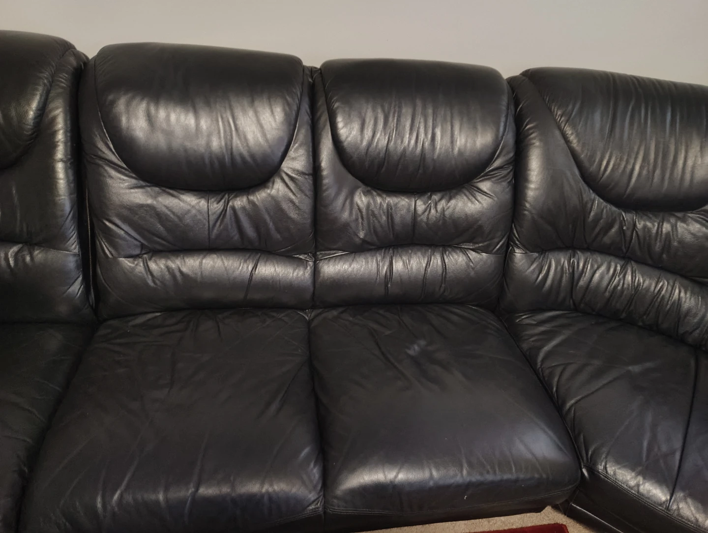 Black Leather Sectional Sofa with Chaise - photo 2