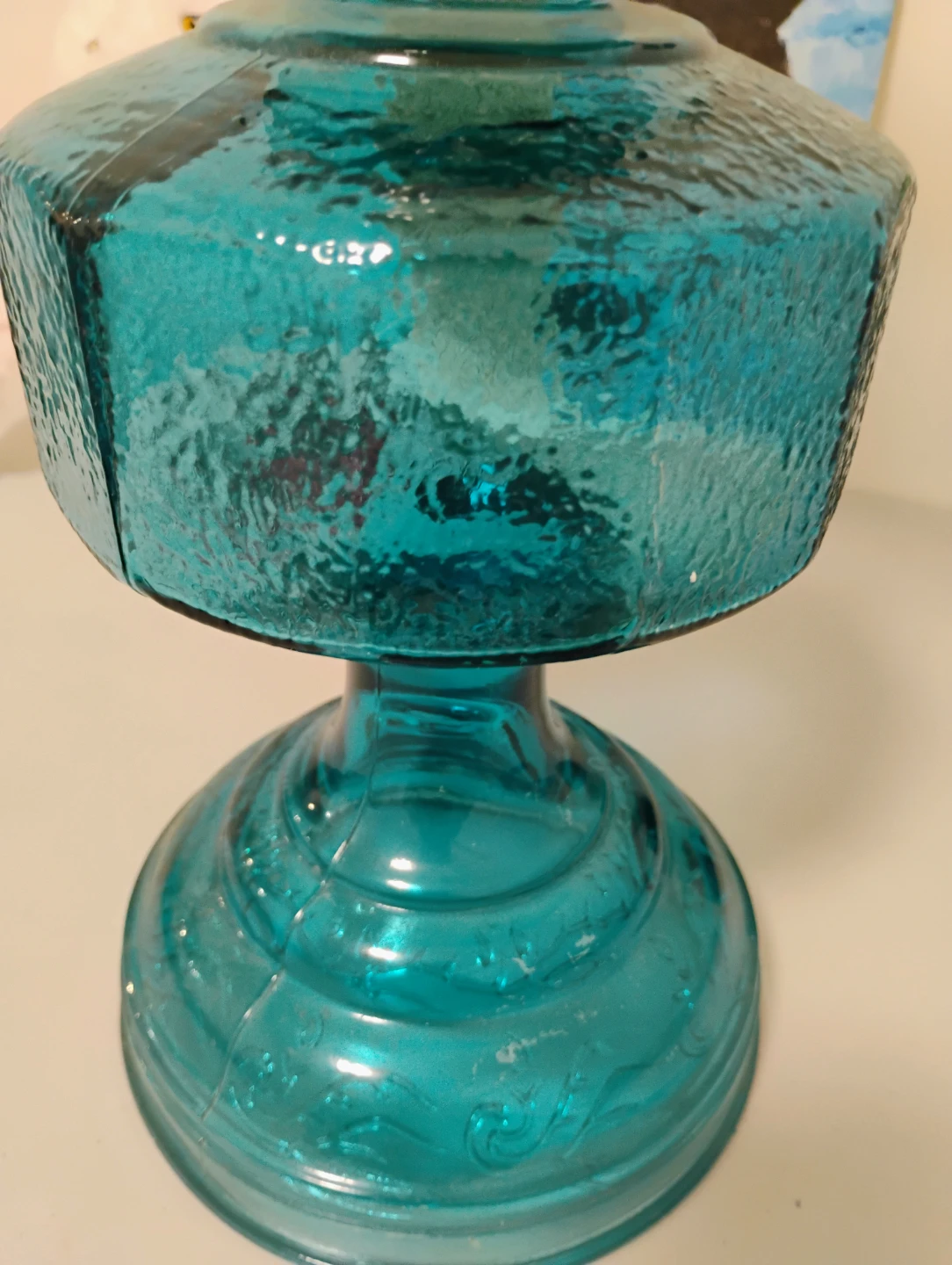 Rare find!! Blue Glass Oil Kerosene Lamp with Brass Burner - photo 5